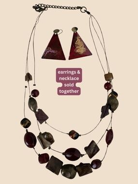 Coordinated Earrings & Necklace Set - Red Statement Jewelry